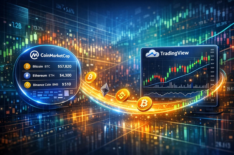 بیت کوین و ارتباط تردینگ ویو و کوین مارکت کپ