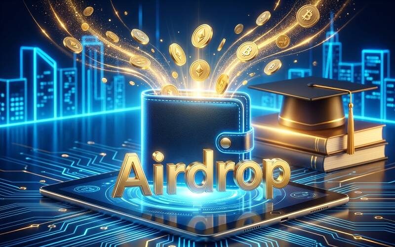 «تصویر مفهومی ایردراپ ارز دیجیتال و کیف پول دیجیتال در حال دریافت توکن، نماد یادگیری اصولی و تخصصی با مهندس پدرام بوربور